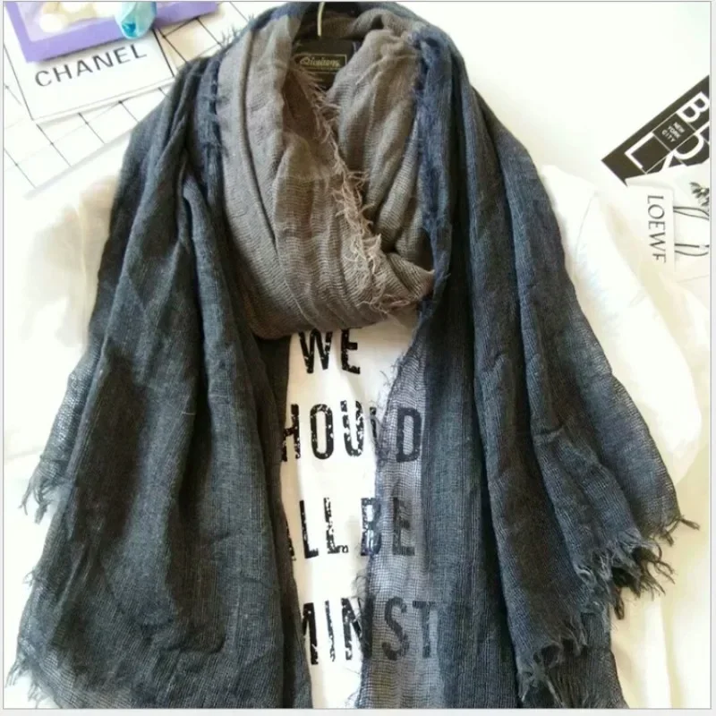 Autumn and Winter New Polyester Cotton Scarf Three-color Splicing Classic Versatile Retro Literary Plain Shawl