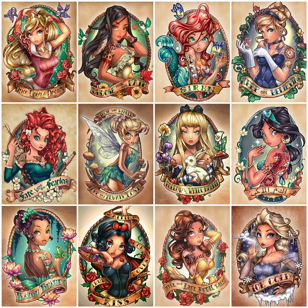 Disney 5D DIY Belle Diamond Embroidery Elsa Full Round Drill Painting Cartoon Cross Stitch Kit Mosaic Princess Decor For Home