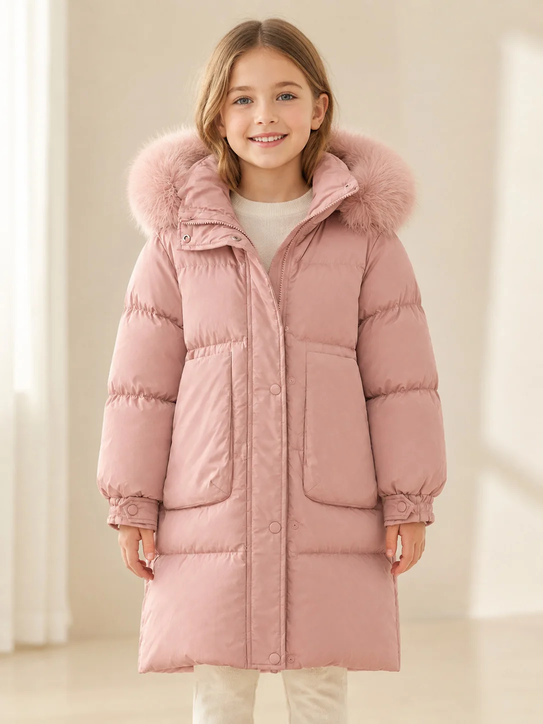 Girls Winter Long Parka Coat Faux Fur Hooded Thick Warm Puffer Jacket Windproof Cold Weather School Outdoor Outerwear 6-14 Years
