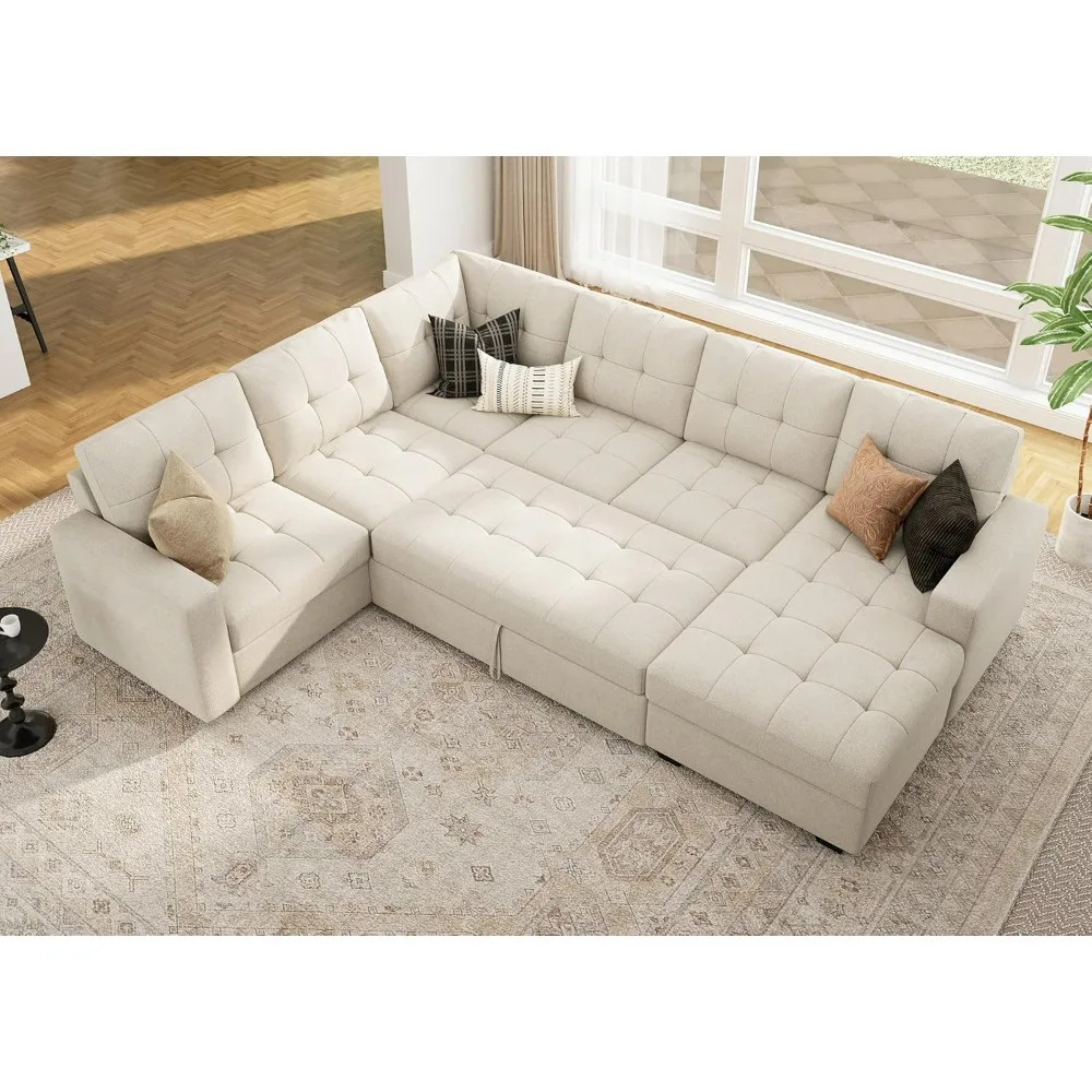 Sleeper Sectional Sofa with Pull Out Bed, U Shaped Sectional Couch with Storage Chaise, Convertible Sectional Sleeper Sofa Bed