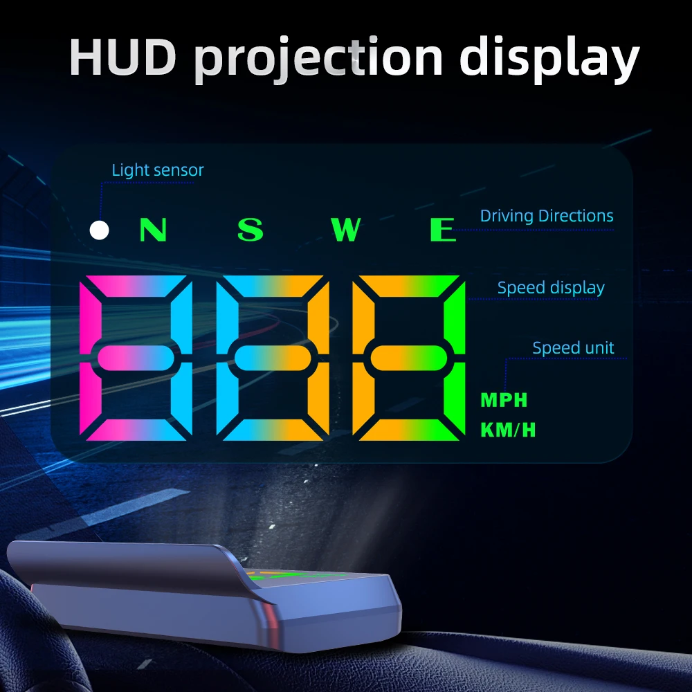 Wyświetlacz samochodowy Head-Up Display USB 5V, kolorowy wyświetlacz LCD, cyfrowy wyświetlacz KMH MPH z kompasem, alarm przekroczenia prędkości dla wszystkich samochodów.