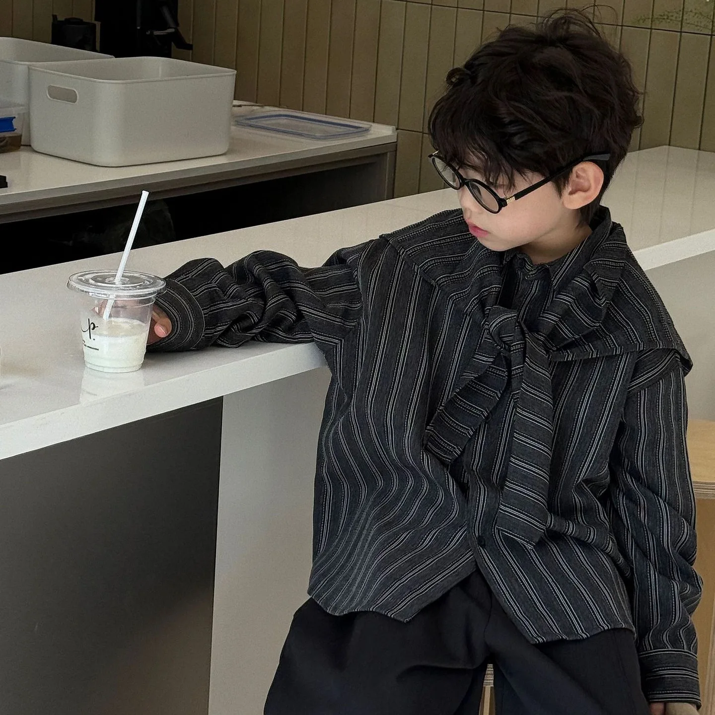 

Children Clothing Kids Fashion Korean Style Striped Shirt 2025 Autumn New Boys Handsome Cool Retro All Match Shirt