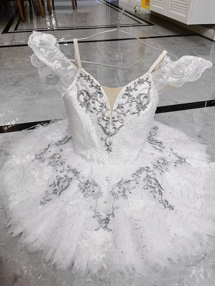 Professional ballet dress, Silver Princess performance costume, Swan Lake TUTU, Pancake dress, stage costume, performance outfit