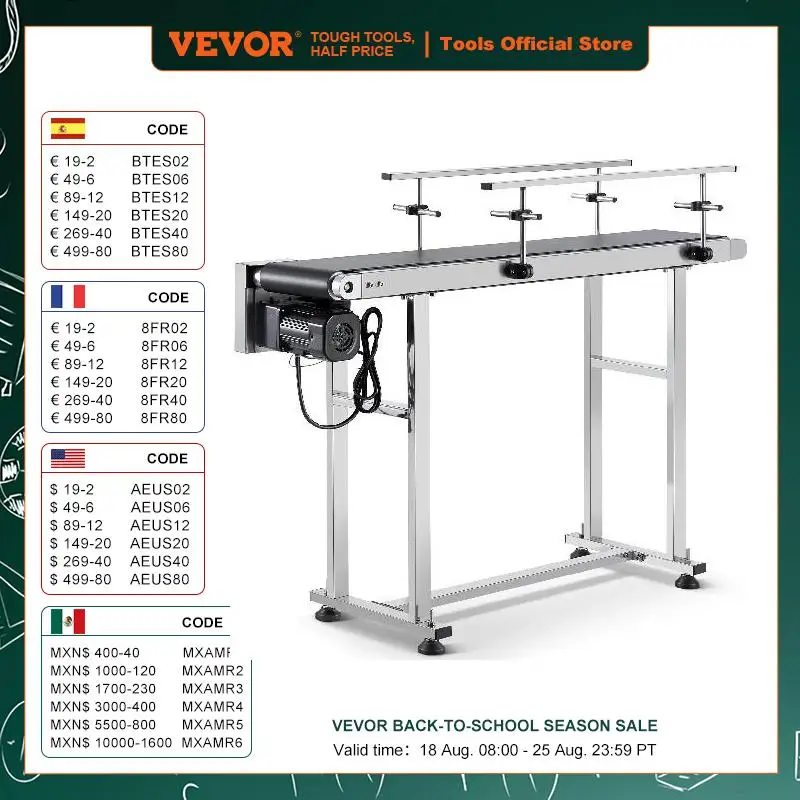 

VEVOR PVC Belt Conveyor Table Stainless Steel Double Guardrail Motorized Adjustable Speed Belt Conveyor for Inkjet Coding