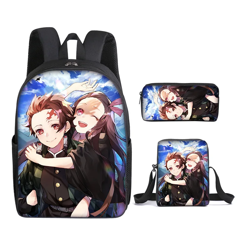 Demon Slayer Backpack 3 Sets Mochila Children teens Schoolbags Nezuko Tanjirou Bookbag Teens Travel Bags boys Anime Rucksack