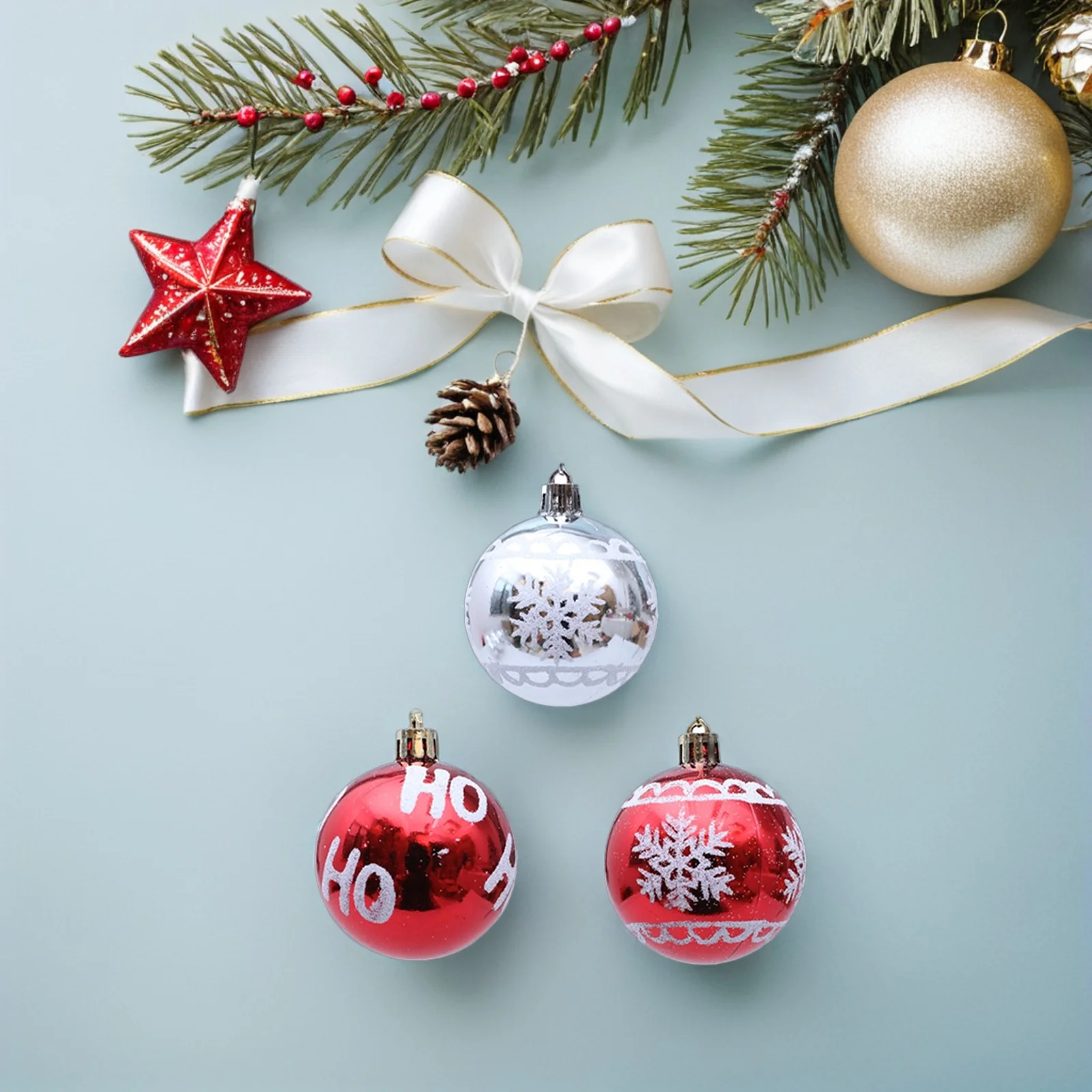 

18Pcs Christmas Balls Ornaments Snowflake Glitter Hanging Decorations Xmas Tree Baubles Set for Holiday Celebration