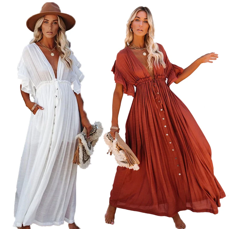 

Sexy Long White Bikini Cover Ups, Casual Summer Beach Dress, Plus Size, Elegant Women Cover Up Swimwear