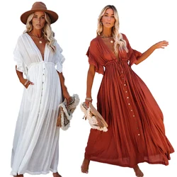 Sexy Long White Bikini Cover Ups, Casual Summer Beach Dress, Plus Size, Elegant Women Cover Up Swimwear