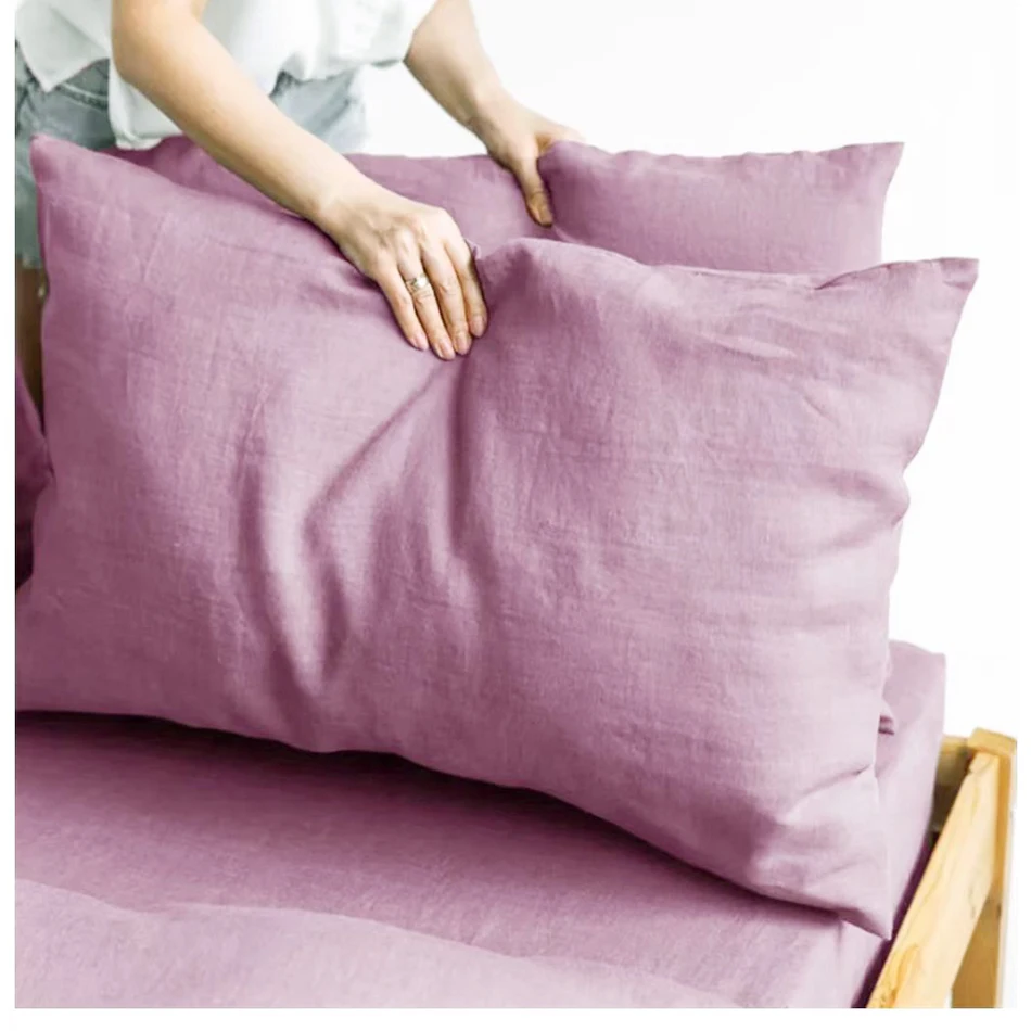 2PCS Linen Pillowcase,French Natural Flax Soft Comfortable Envelope Pillowcases Home Decor Bedroom Pillows Cover All Season