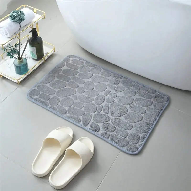 AEE4-Bath Mat Cobblestone Bathroom Rugs Water Absorbent Bath Mats For Bathroom Machine Washable Bath Rugs
