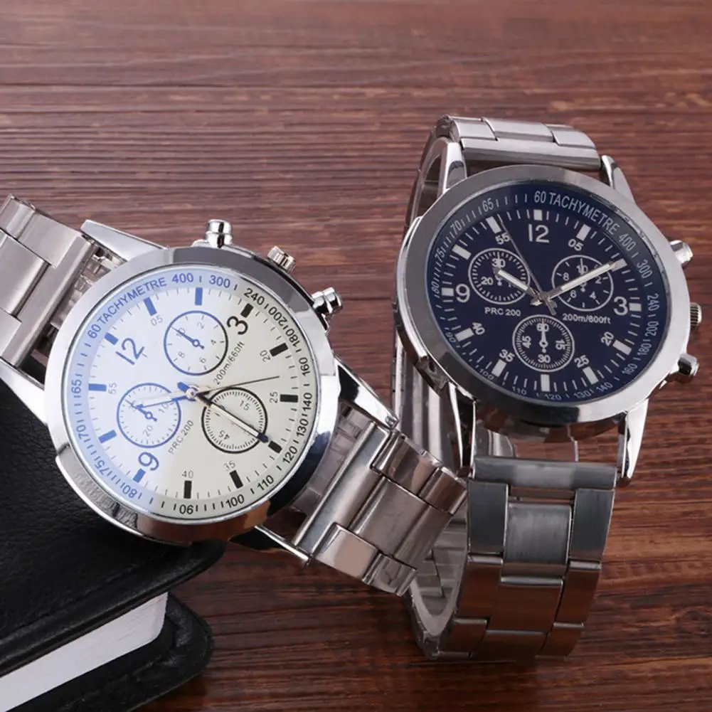 Blue- Reflection Watch Men's Stainless Steel Analog Quartz Dress Watch with Three Sub-dials Business Wristwatch for Husband