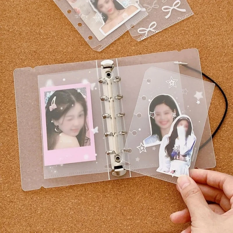 2pcs M5 Loose-leaf Waterproof Inner Page Journal Material Sticky Note Photo Cards Storage Bag Journal Card Holder Heart Star Tra