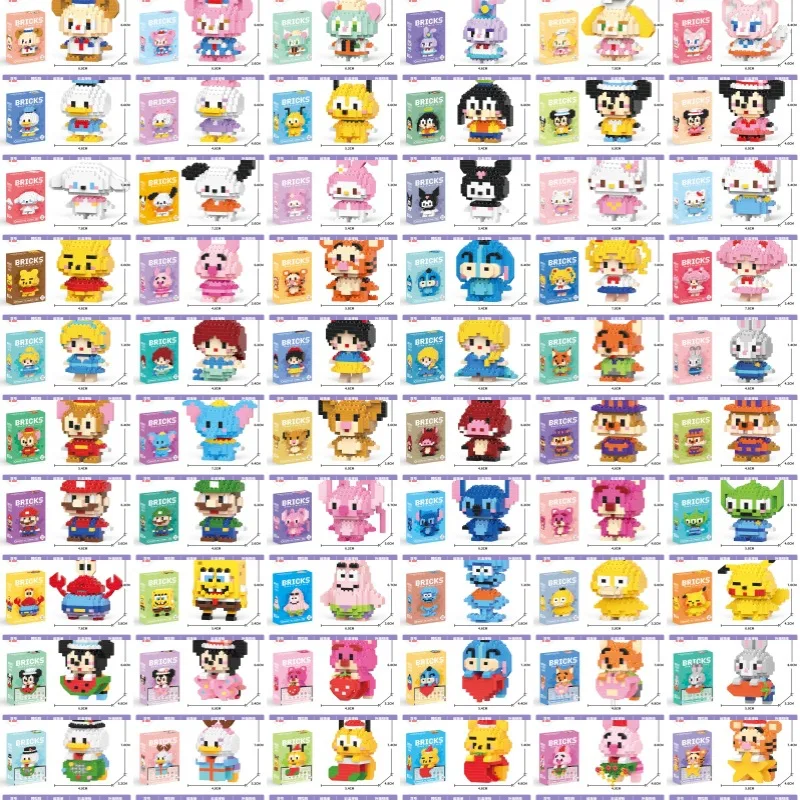 Disney 108 style Stitch LinaBell Hello Kitty Building Blocks Princess Cartoon Figrues Bricks Children\'s Assembly Toys Model Gift