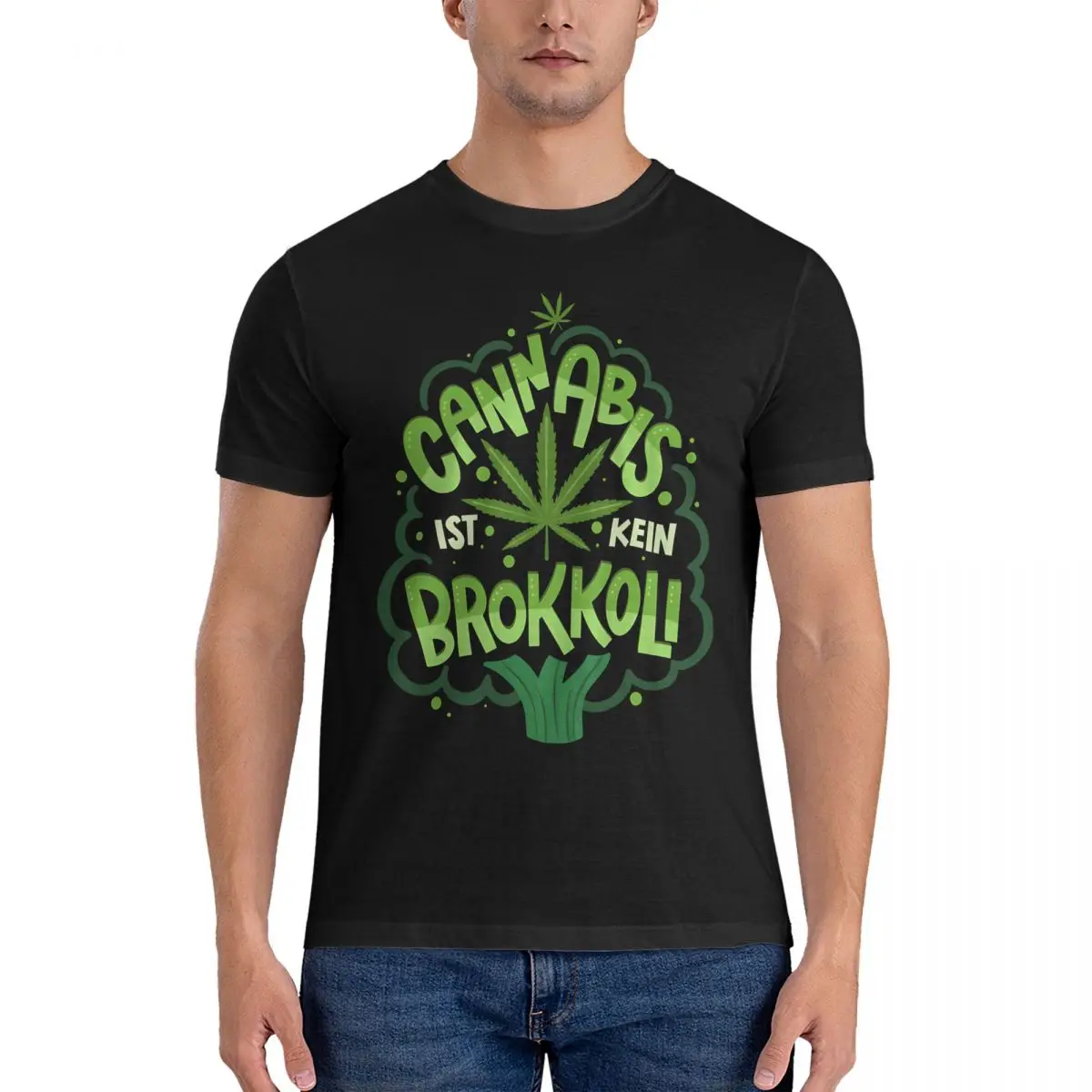 Ist Kein Brokkoli T-Shirt for Men Cannabis Vintage 100% Cotton Tees Crewneck Short Sleeve T Shirts Gift Idea Clothing