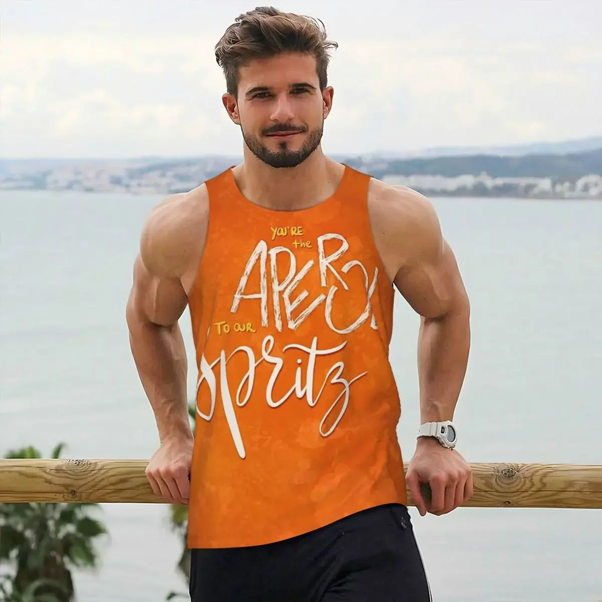 Aperol Spritz Gym Tank Bodybuilding Vest Fitness Sleeveless Tops Quick Dry Men Workout Sports Clothing