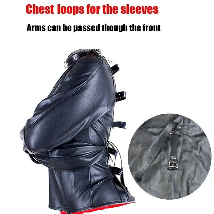 

PU Leather Straight Jacket Bondage Women's Sexy Lingerie Open Crotch Straight Jacket Body Harness Restraint Armbinder BDSM