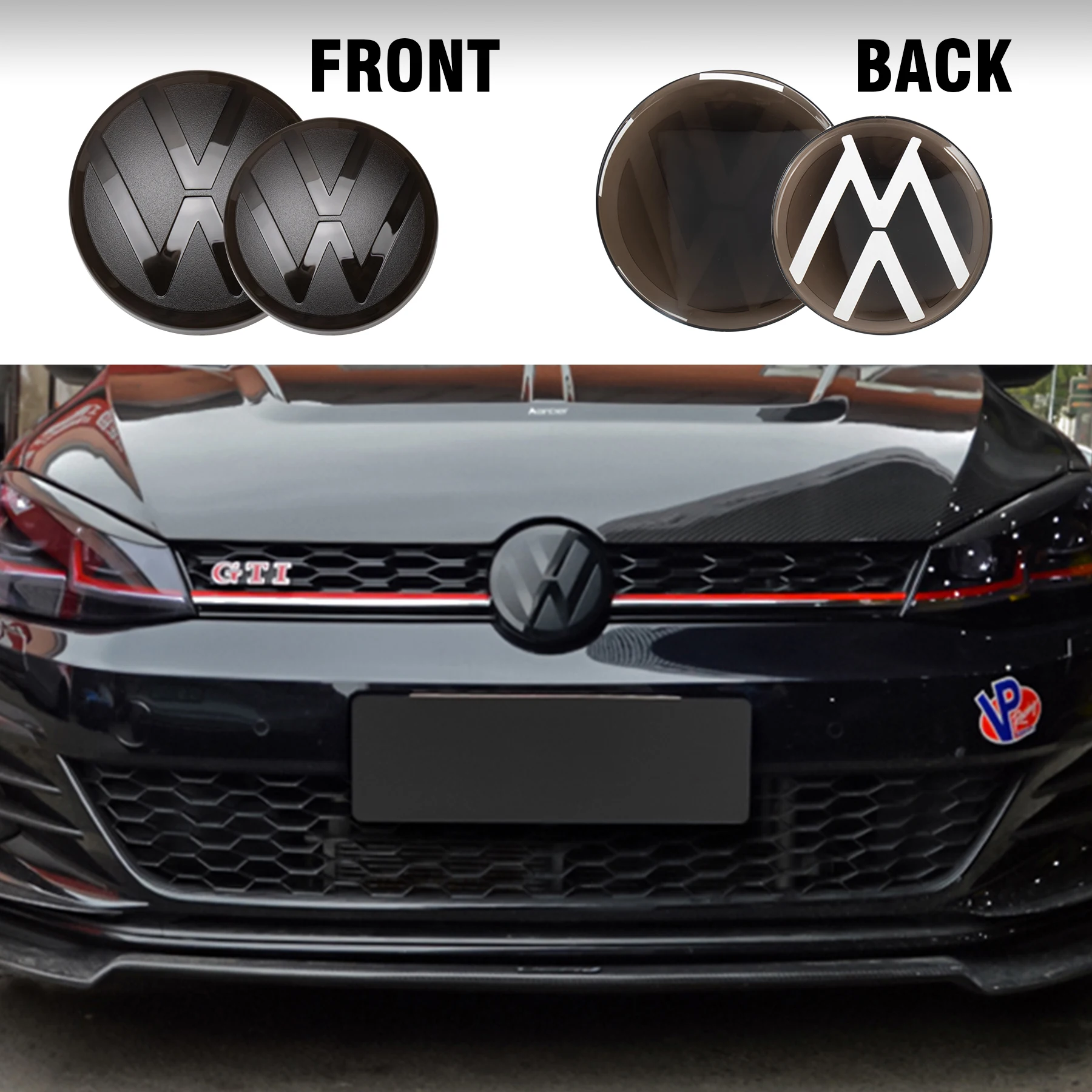 2Pcs Car Front Grill Decoration Rear Trunk Logo Cover For Volkswagen VW Golf 7 6 Mk6 7.5 8 VARIANT Polo 2013-2023 Accessories