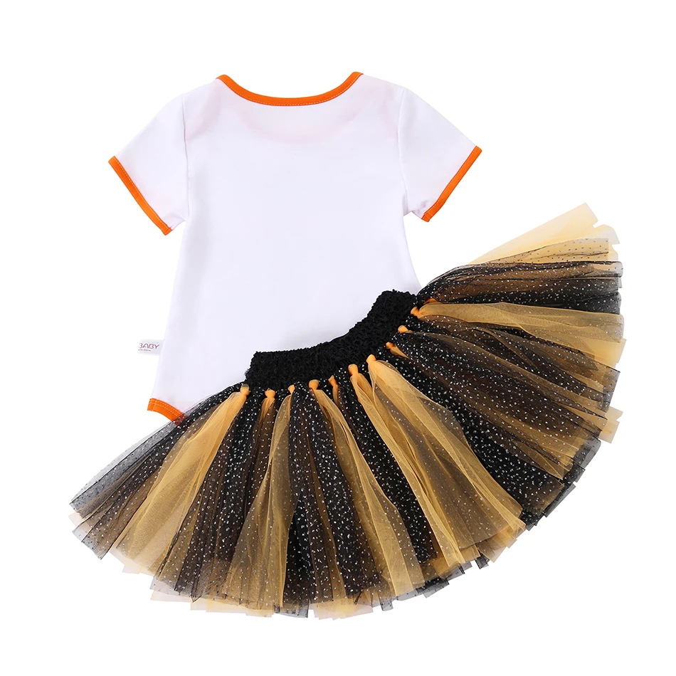 Halloween Cospaly Clothes Baby Girl Romper+Dress 2 pcs Cartoon Pumpkin Long Sleeve Tutu Dress Party Dress Clothing 0-24 Month