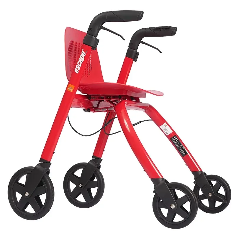 Elderly walker, four-wheel crutch stool, walking aid, multi-functional lightweight folding trolley