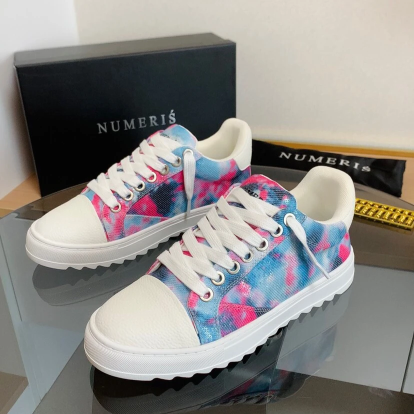 Hot-selling New Numeris Fashionable Casual Sneakers Thick-soled White Canvas Shoes Tie-dye Lace-up Walking Shoes Unisex Style