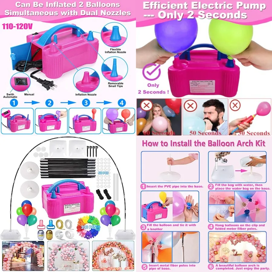

Balloon Arch Kit and Balloon Pump Electric, Wide Adjustable Balloon Stand With 0Balloons 2Balloon Stands For Wedding Anniversar