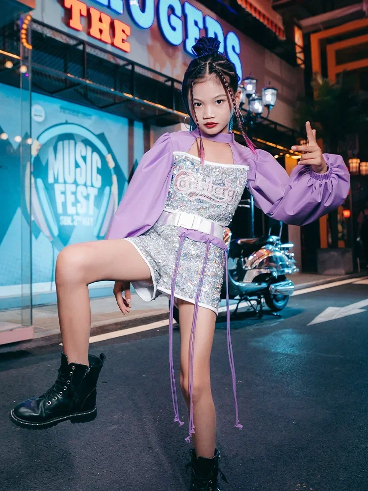 ZZL-traje de lentejuelas para niña, traje de baile de Jazz, trajes de k-pop, ropa de baile urbano para niños, ropa fresca de actuación para niños