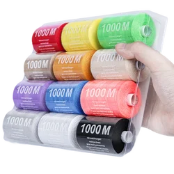 12 Colors Set 1000 Meters Roll Universal Polyester Sewing Thread Durable Regular Household Hand Machine Stitching 3 Choices