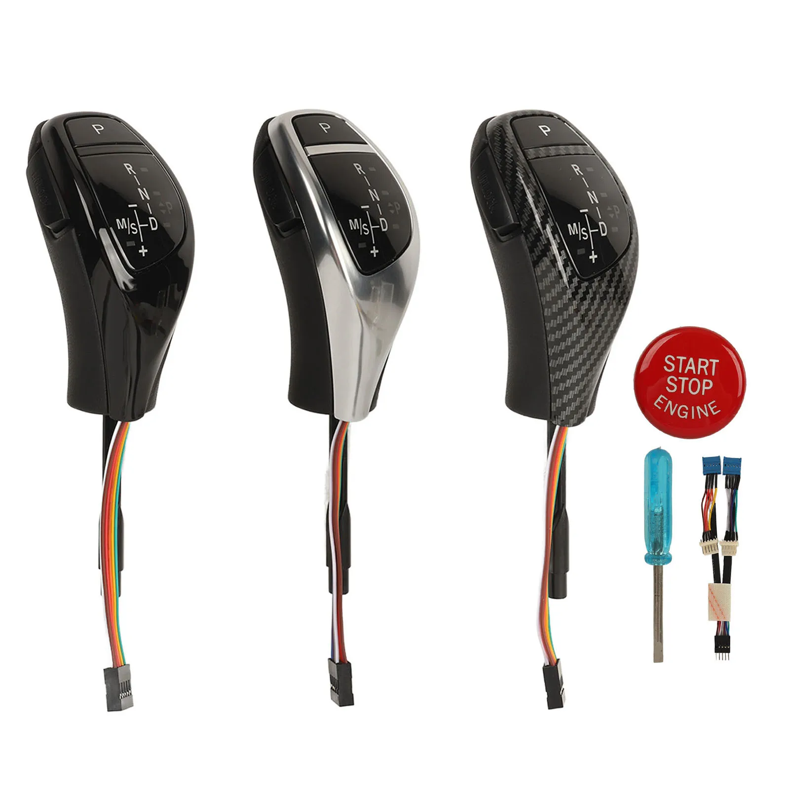 

LED Gear Shift Knob Thumb Type Shifter Lever Head Retrofit Kit with One Click Start Button for E90 E91 E92 E93 LHD