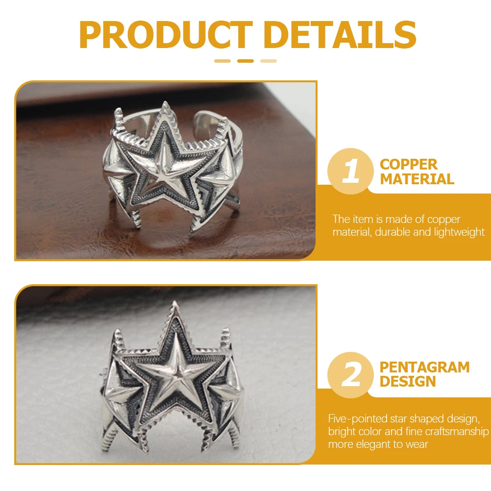 الخماسي الدائري خمر هيكل مفتوح قابل للتعديل أسلوب فاسق خمسة أشار فنجر مجوهرات الزخرفية الذكور المفصل