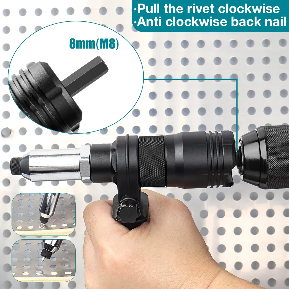 Electric Rivet Gun Rivet Nut Gun Adapter Home Plug-in Wireless Rivet Nut Gun Converter with Wrench 2.4MM/3.2MM/4.0MM/4.8MM/6.4MM