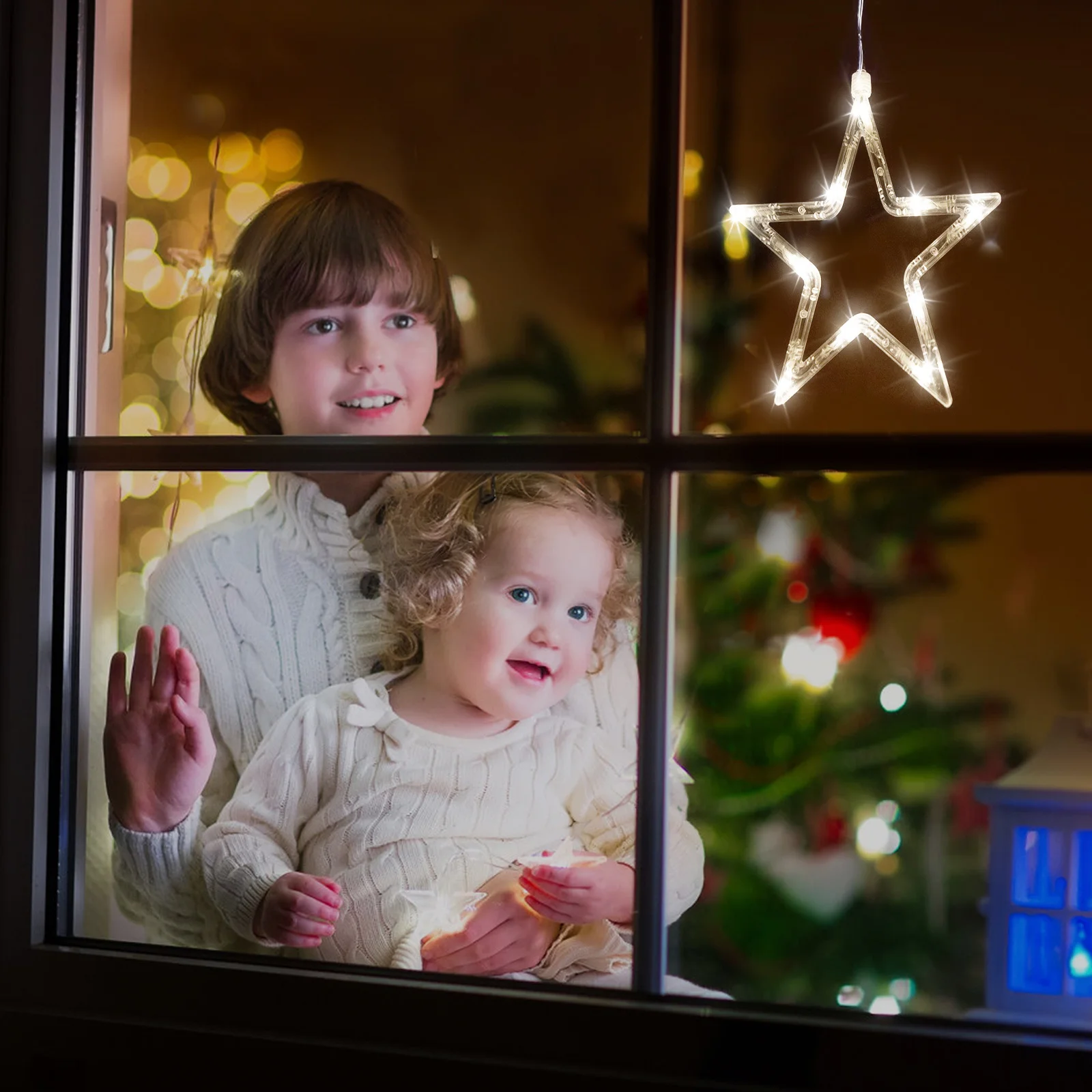 

LED Hanging Window Light Lighted Decor Christmas Star Lights for Windows Suction Cup Decorations