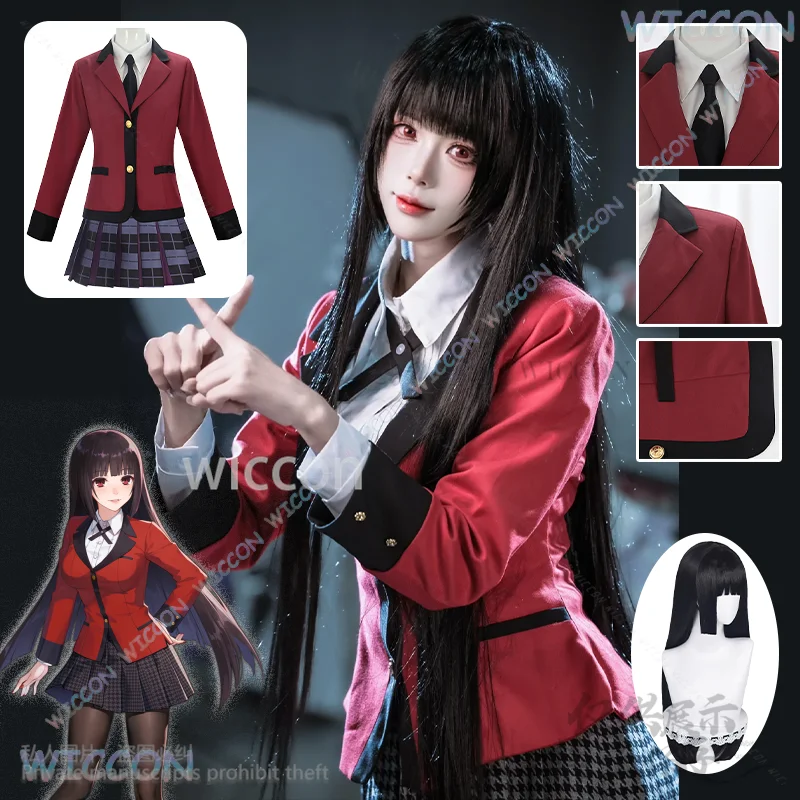 

BETT Anime Live-Action Cosplay Yumeko Dress Coat Shirt School Uniform Long Black Wig Jirai Kei Girls Japanese JK Customized