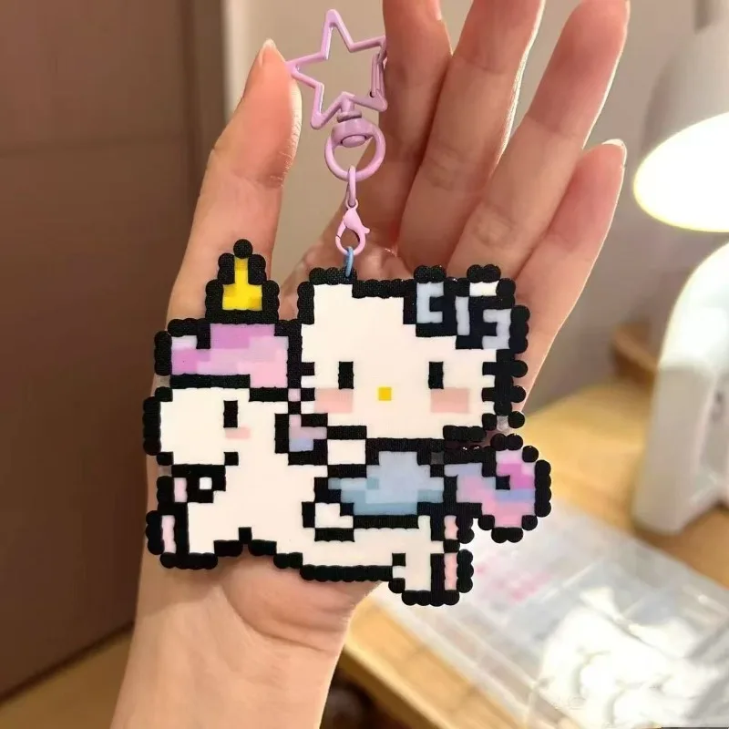 

New Kawaii Sanrio KT Rabbit Pixel Acrylic Pendant Cute Cartoon Sketch Keychain Student Bag Pendant Gift