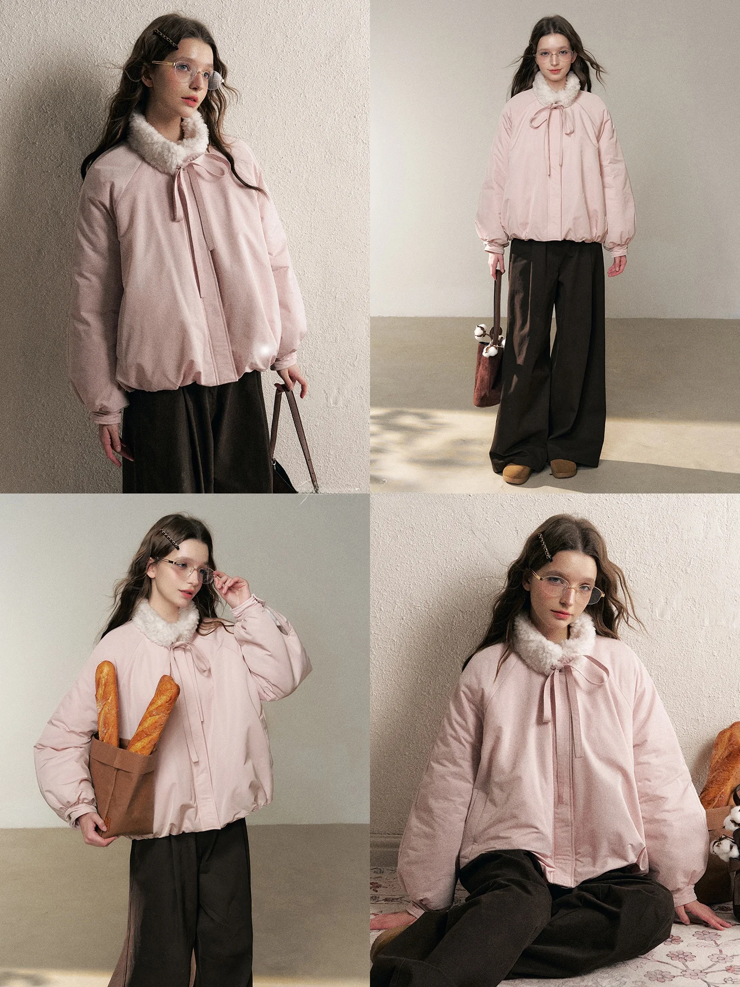 

Новое зимнее хлопковое женское пальто Empire25 Thiened Pink Flower Bud с меховым воротником, повседневное удобное длинное свековое круглое...