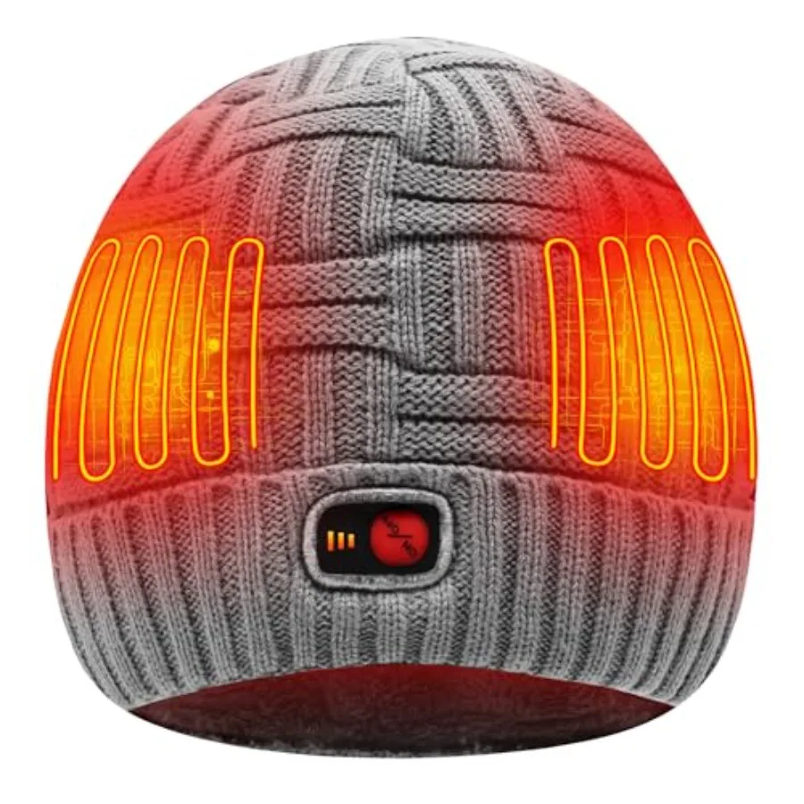 

Winter beanie hat for outdoor activities, polyester fabric, black, rechargeable battery heating system