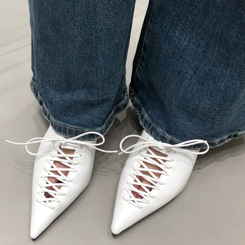 2024 Footwear Silver Female Pumps Slides Shallow Ladies Thin Heels Shoes Fashion Pointed Toe Women Heeled Shoes Mules