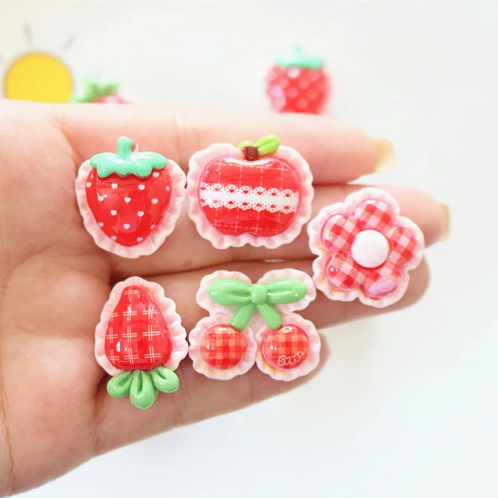 10pcs Cute Cartoon Kawaii strawberry food Series Flat Back Resin DIY Scrapbooking Cabochons Embellishment Decoration Accessories
