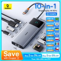 Baseus 10Gbps USB C HUB 4K 60Hz Type C to HDMI RJ45 Ethernet PD 100W for MacBook iPad Sumsang PC Tablet Phone USB 3.2 Gen 2 Hub