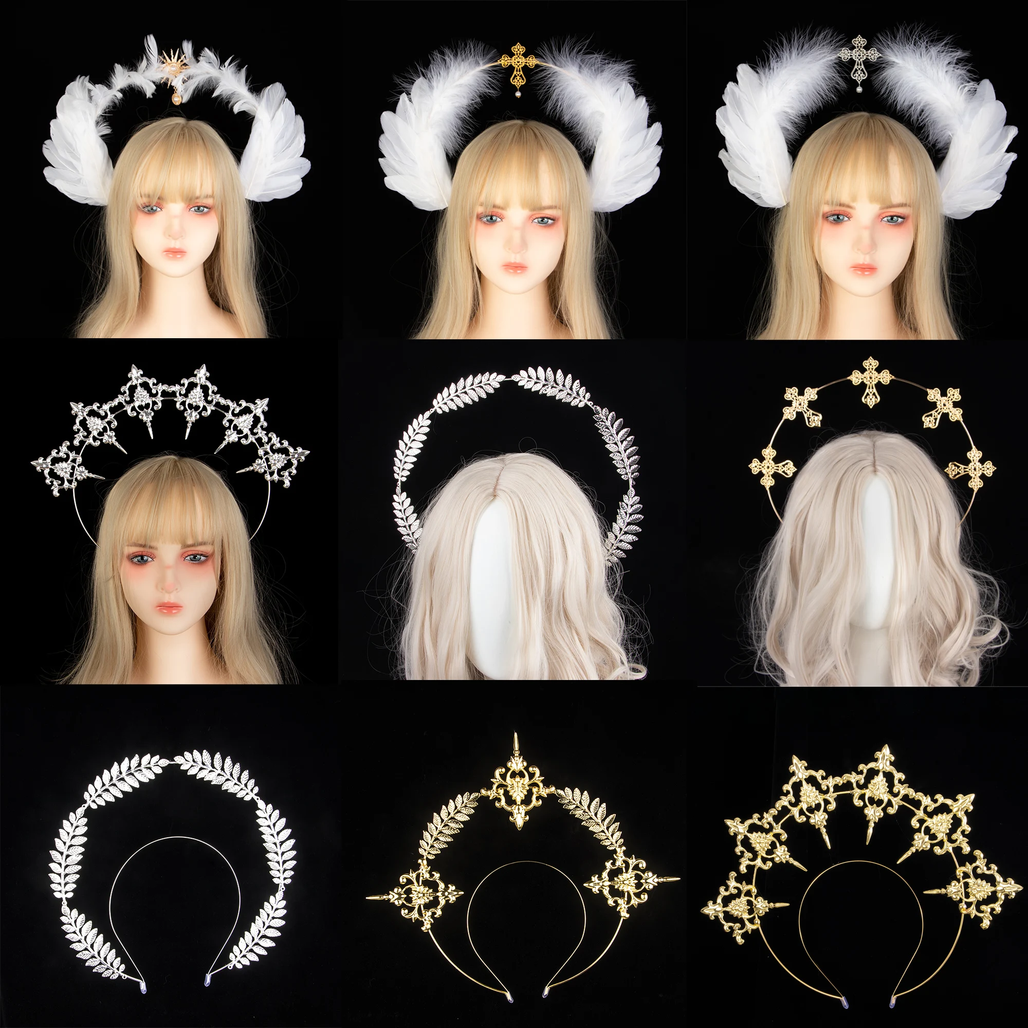 Halo Crown Headpiece Gothic Lolita KC Headdress Angel Feather Wings Halo Goddess Headband Headdress Accessories