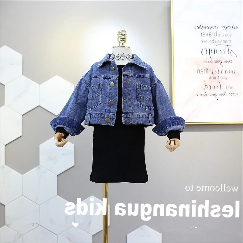 Girls' outfit: denim jacket and dress26New Spring Collection Children's Clothing Wholesale3-8Years Old