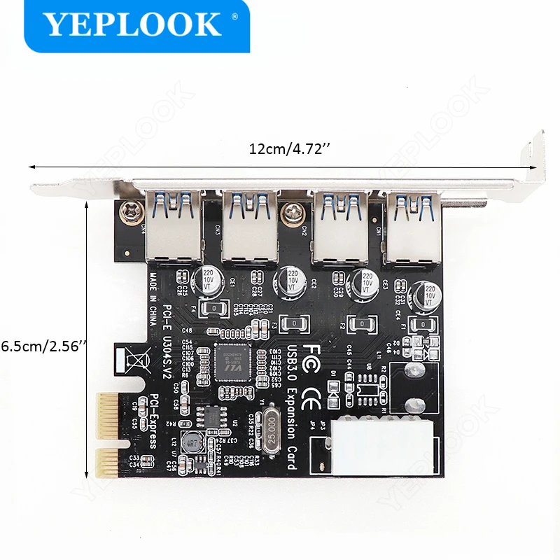 Tarjeta de expansión PCIe 1x a 4 puertos USB3.0 conector de alimentación de 4 pines adaptador PCI Express Hub USB 3,0 Chipset NEC de alta velocidad de 5Gbps 720201