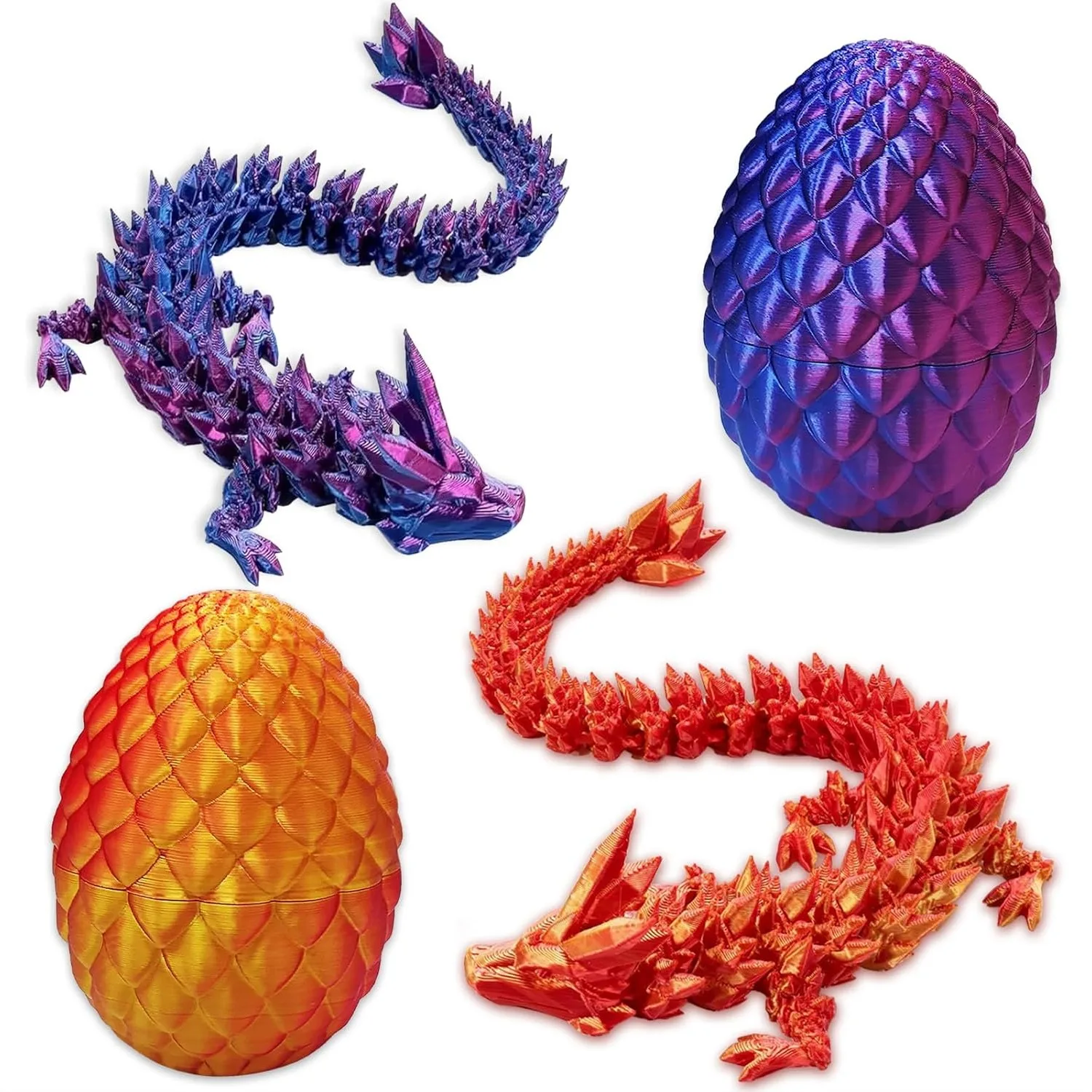 

3D Printed Dragon Eggs with Crystal Dragon Inside, 8.7 Inch Articulated Dragon Fidget Toy, Creative Easter Basket Stuffers for