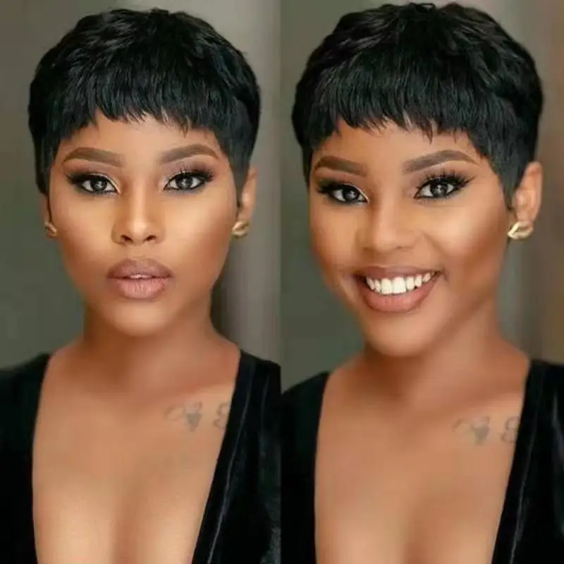 Short Finger Wave Wig Human Hair Wig For Women Brown Short Ocean Wave Wig Pixie Cut Wigs For Woman Natural Color