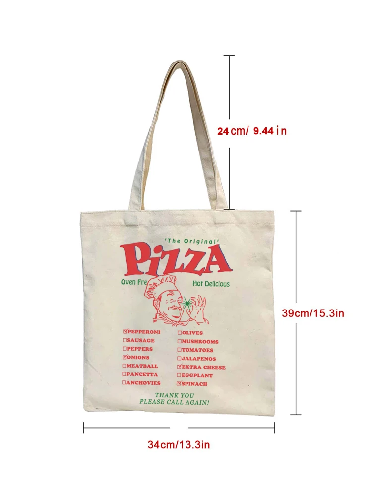 1pc Vintage Pizza Tote Bag Shopping Bag Carrier Bag Vintage Casual Canvas Shoulder Bag Perfect For Outdoors Travel Gift