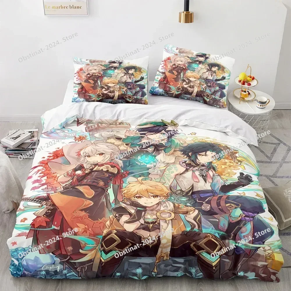Game Genshin Impact Bedding Set Printed Bed Set With Pillowcase Duvet Cover Soft Single Double Queen Super King Size Kids Adult