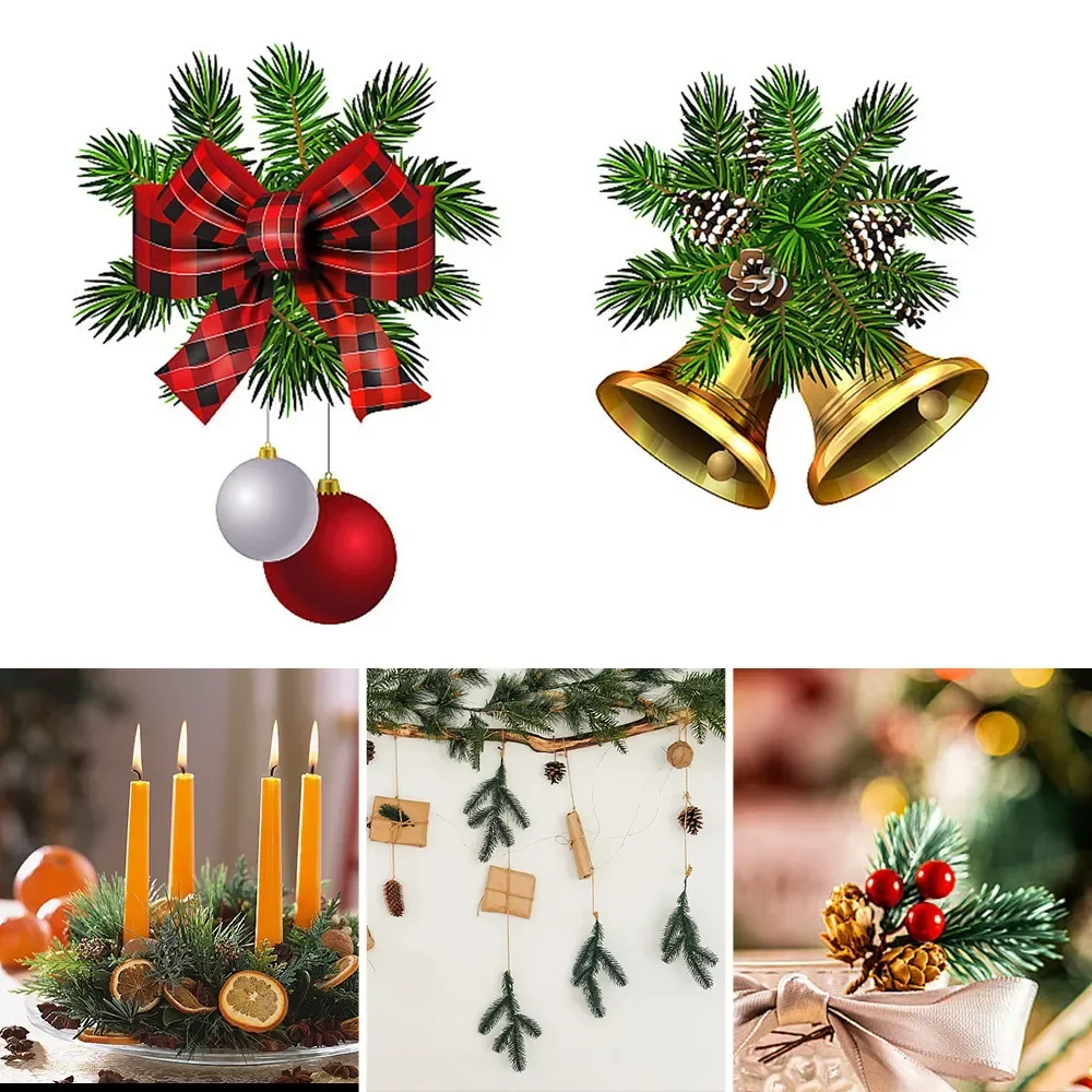 Mini Artificial Pine Needle Branches DIY Green Snow Pine Branch Fake Plants Christmas Tree Ornament Wreath Home Decor Wholesale