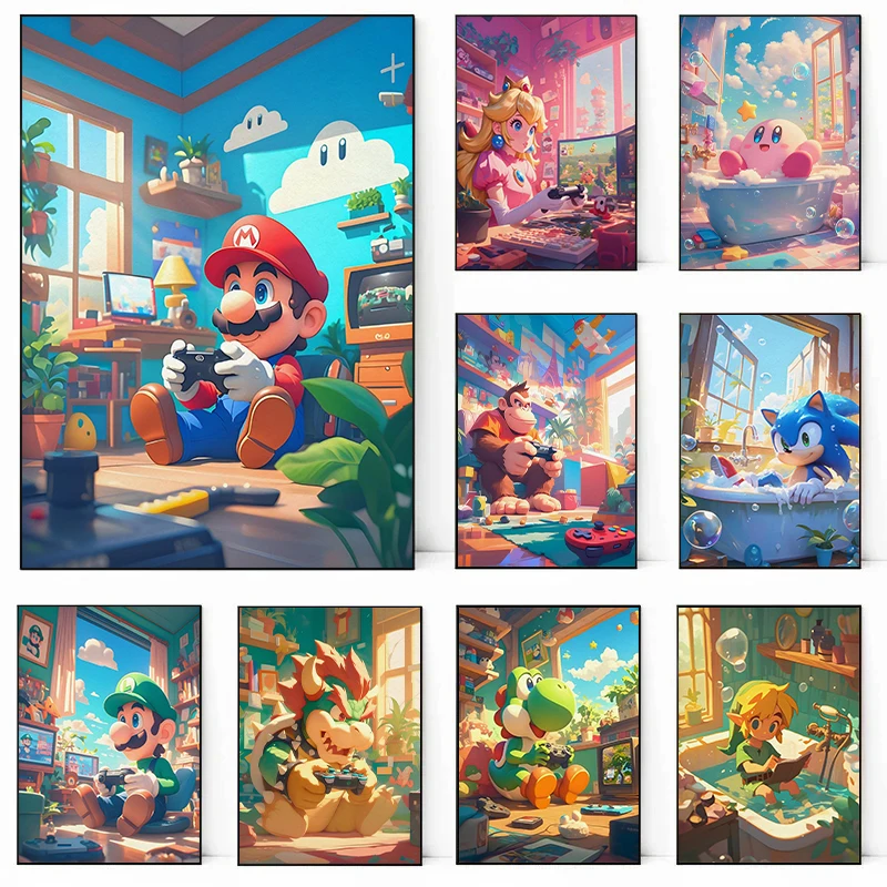 Famous Games Characters MM-Marios Cartoon Posters and Prints Canvas Printing Modern Wall Art Picture for Living Room Home Decor