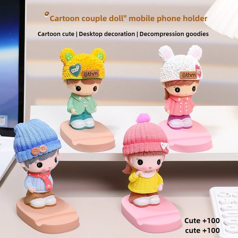 Cute Cartoon Phone Stand Desktop Office Desk Couple Cute Handmade Ornament High-end Gift Small Ornament for iPhone 17 16 15