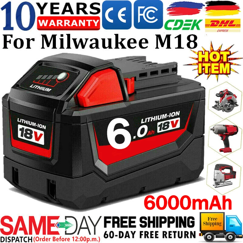 Rechargeable Batteries For Milwaukee M18B5 XC Li-ion Battery 18v 6000mAH battery For Milwaukee M18 48-11-1815 48-11-1850 2604-22