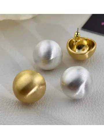 Fashion Metal Brushed Frosted Semicircle Stud Earrings for Women Vintage Gold Color Round Ball Temperament Earrings Jewelry Gift